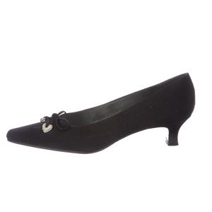 Stuart Weitzman Black Fabric Pumps Square Toe with Bow and Crystals